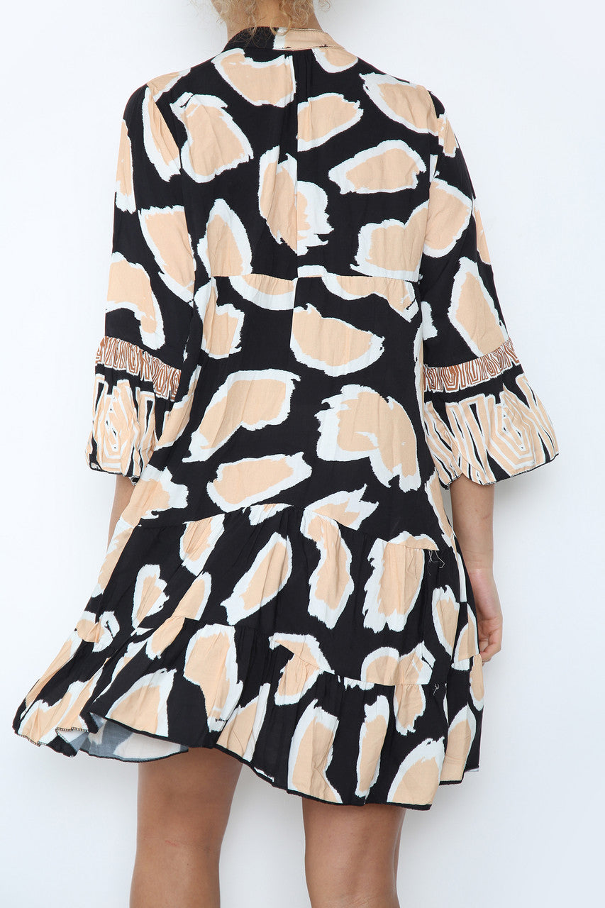 Dames blousejurk met dierenprint zwart
