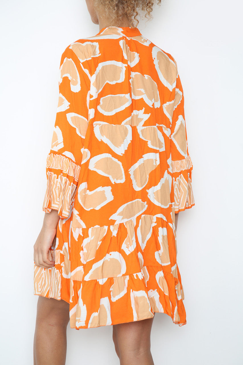 Ladies Animal Print Shirt Dress Orange