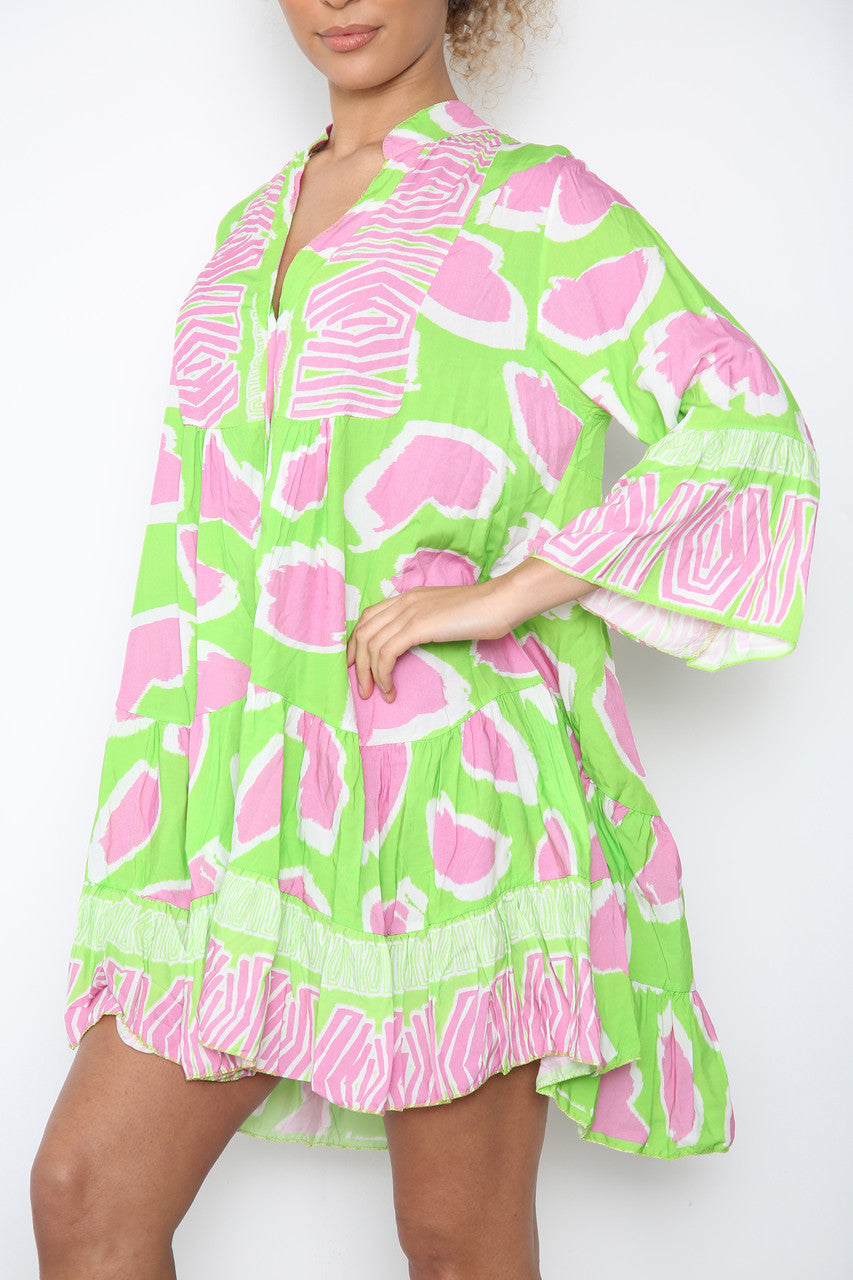 Ladies Animal Print Shirt Dress Lime