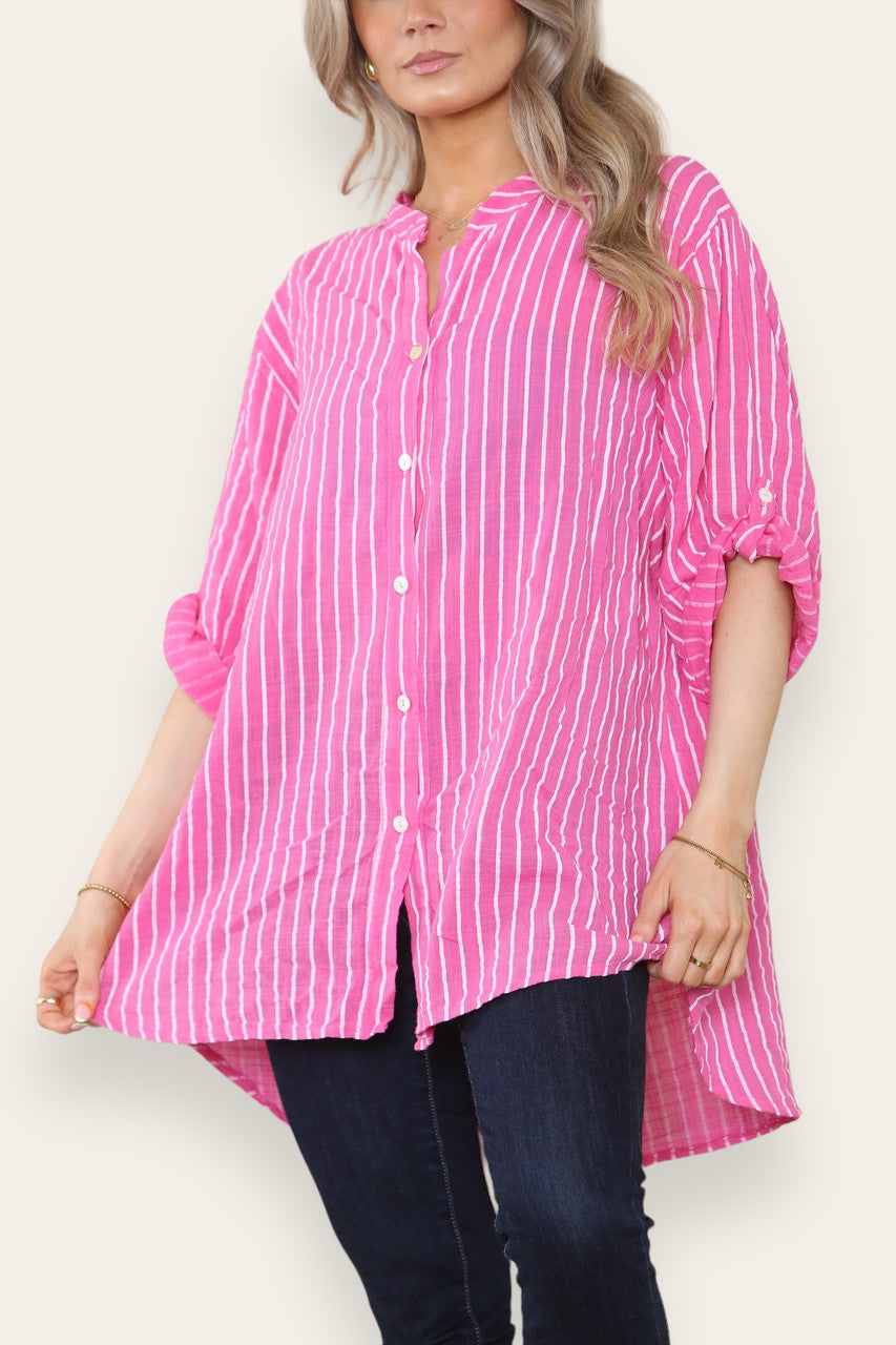 Oma Blouse met Streepjesprint Cerise