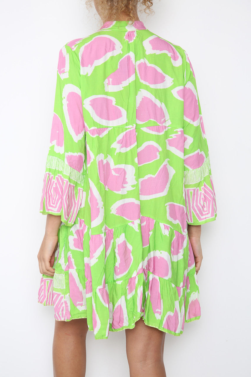 Ladies Animal Print Shirt Dress Lime