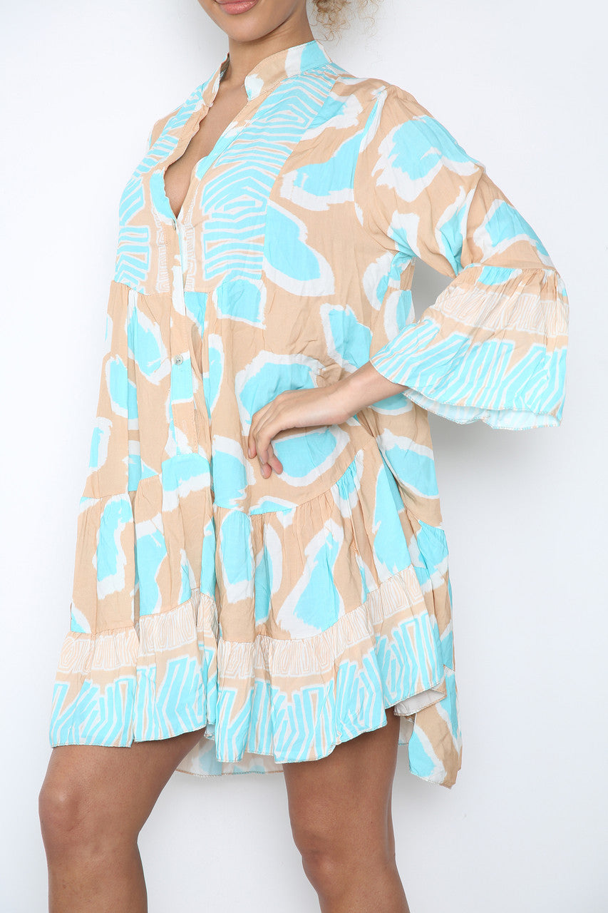 Ladies Animal Print Shirt Dress Stone