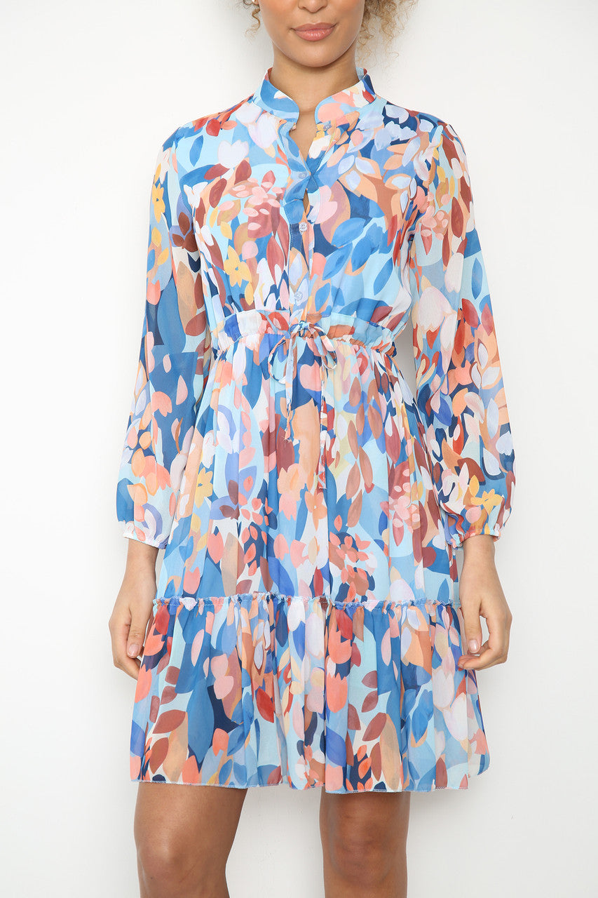 Dames Overhemdjurk met Abstract Bloemenblad Print Blauw