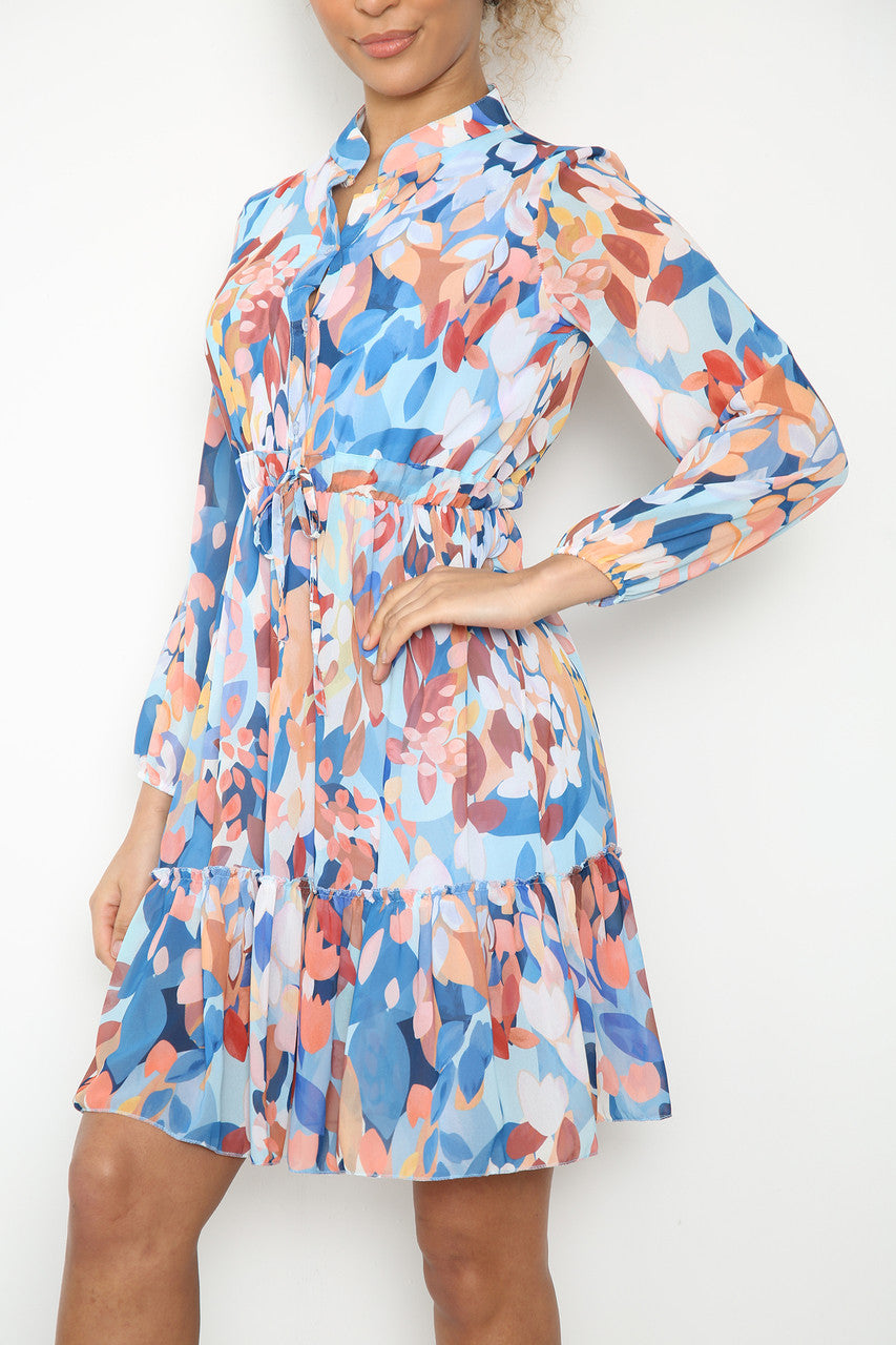 Dames Overhemdjurk met Abstract Bloemenblad Print Blauw