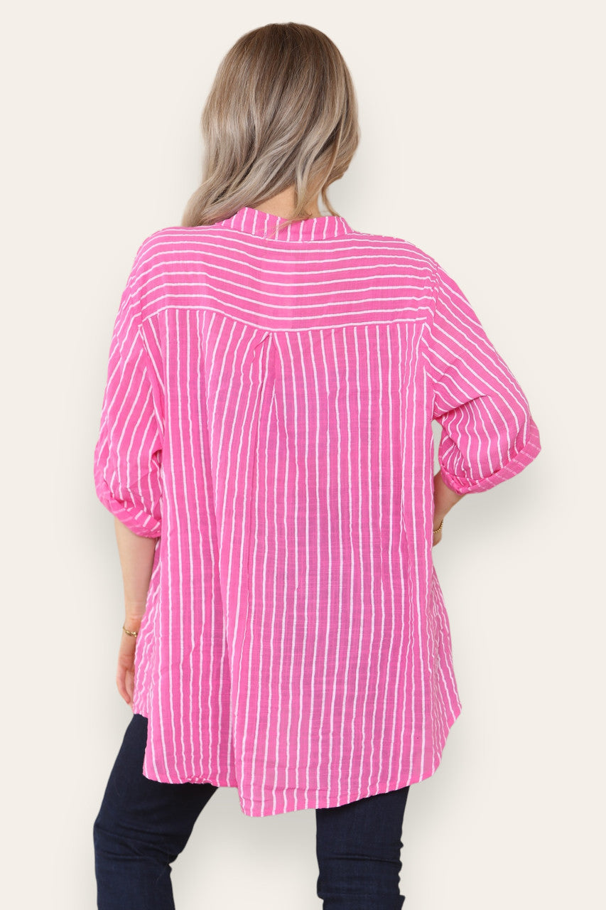Oma Blouse met Streepjesprint Cerise