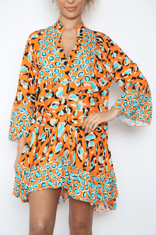 Dames Blousejurk met Luipaardprint Oranje