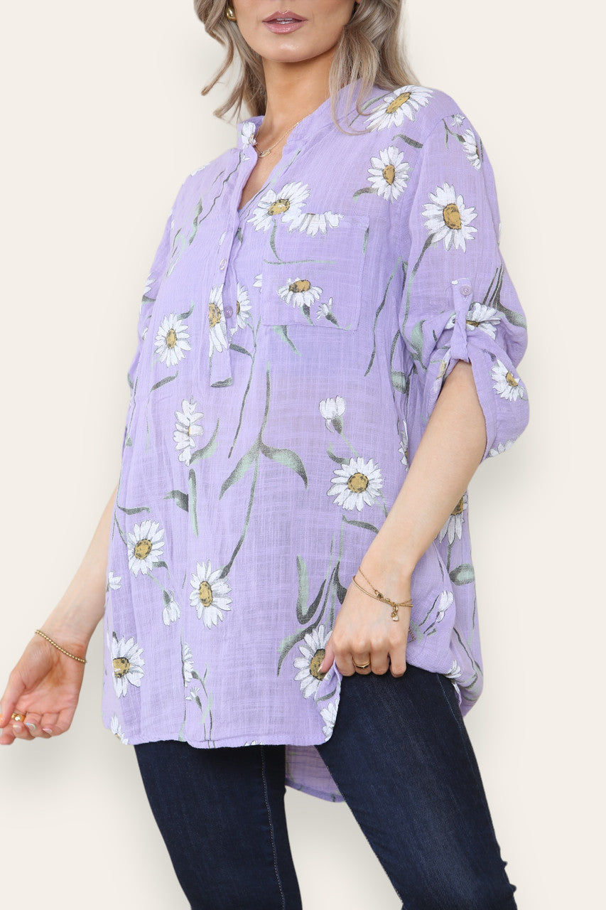 DAISY BLOEMENMIX GRANDAD SHIRT BLOUSE LILA
