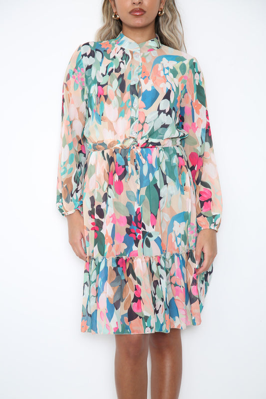 Dames Overhemdjurk met Abstract Bloembladprint Groen