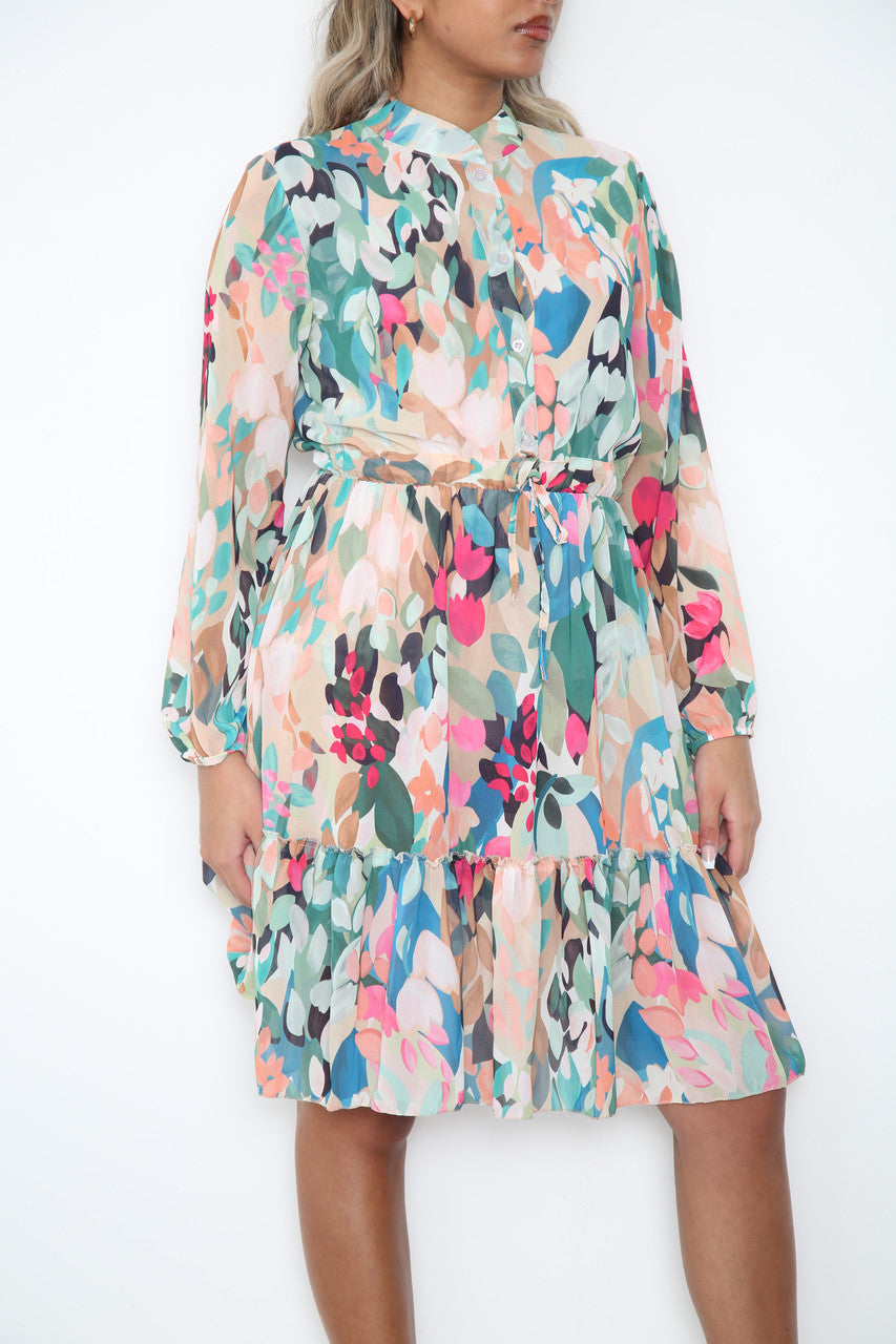 Dames Overhemdjurk met Abstract Bloembladprint Groen