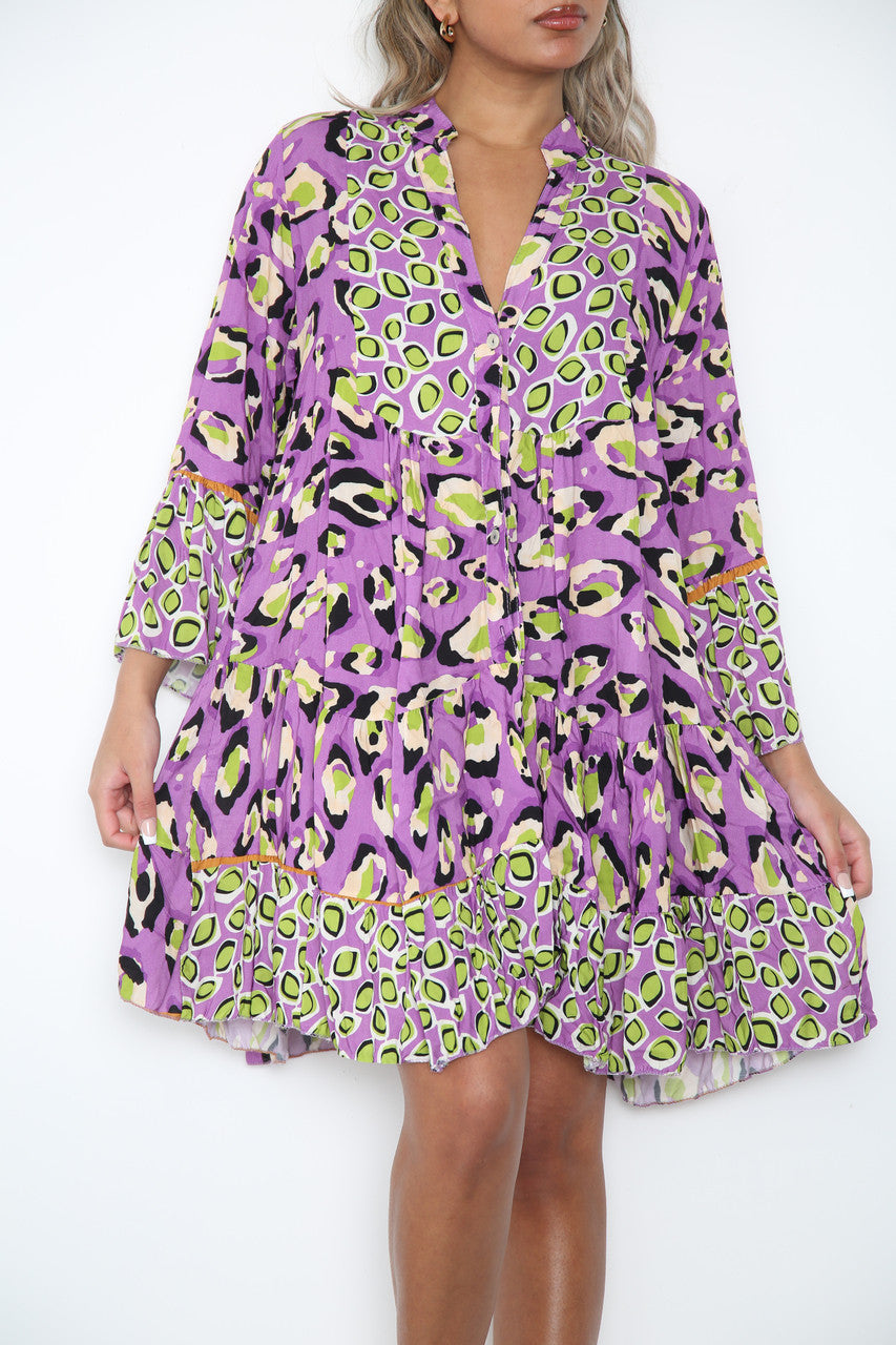 Dames blousejurk met luipaardprint paars