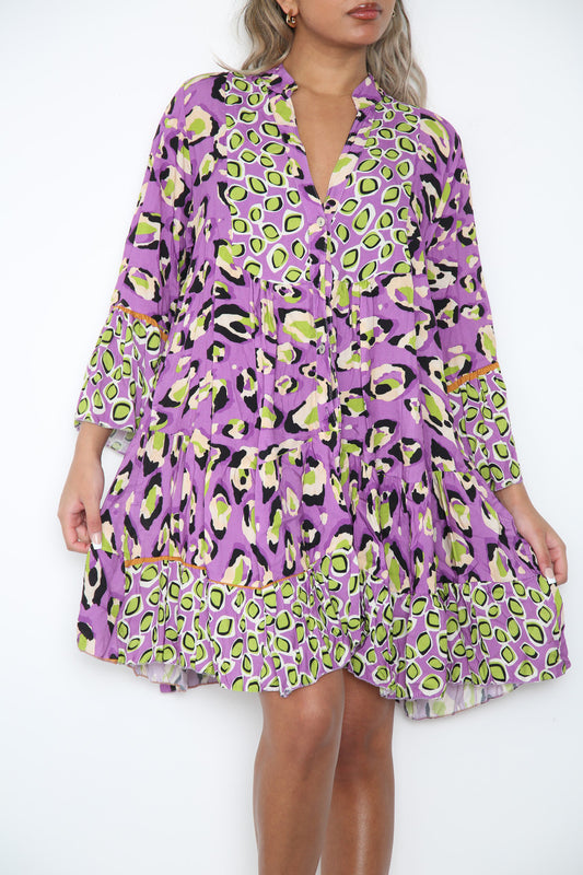 Dames blousejurk met luipaardprint paars