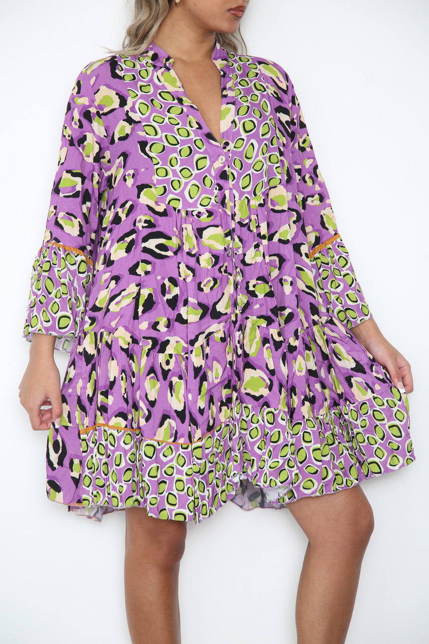 Dames blousejurk met luipaardprint paars