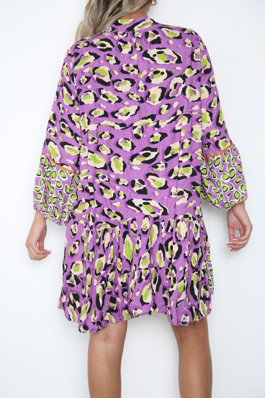 Dames blousejurk met luipaardprint paars