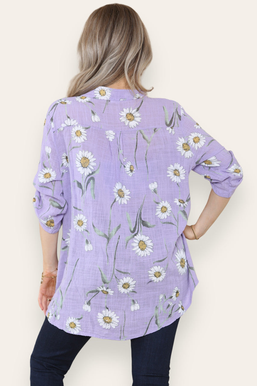 DAISY BLOEMENMIX GRANDAD SHIRT BLOUSE LILA