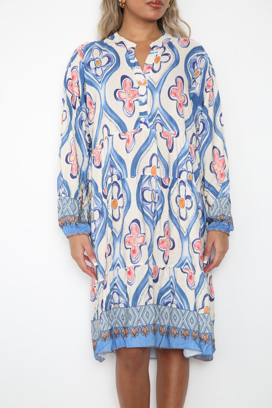 Dames denim overhemdjurk met diamanten en bloemenprint
