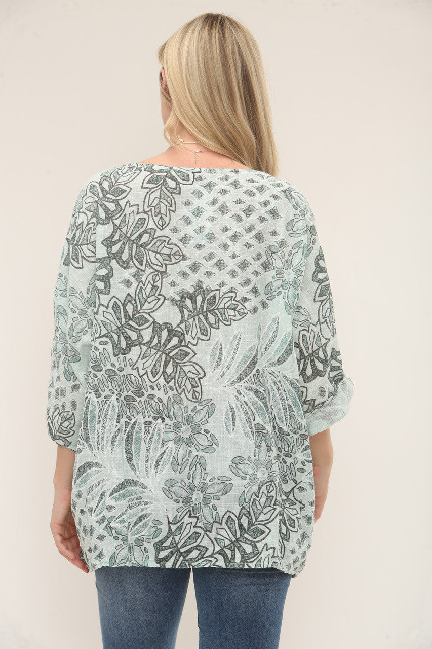 TOP MET BOTANISCHE BLAD ABSTRACTE PRINT - MINT