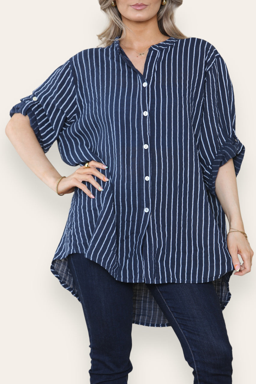 OVERSHEMD MET STREEPJES OVERHEMD BLOUSE NAVY