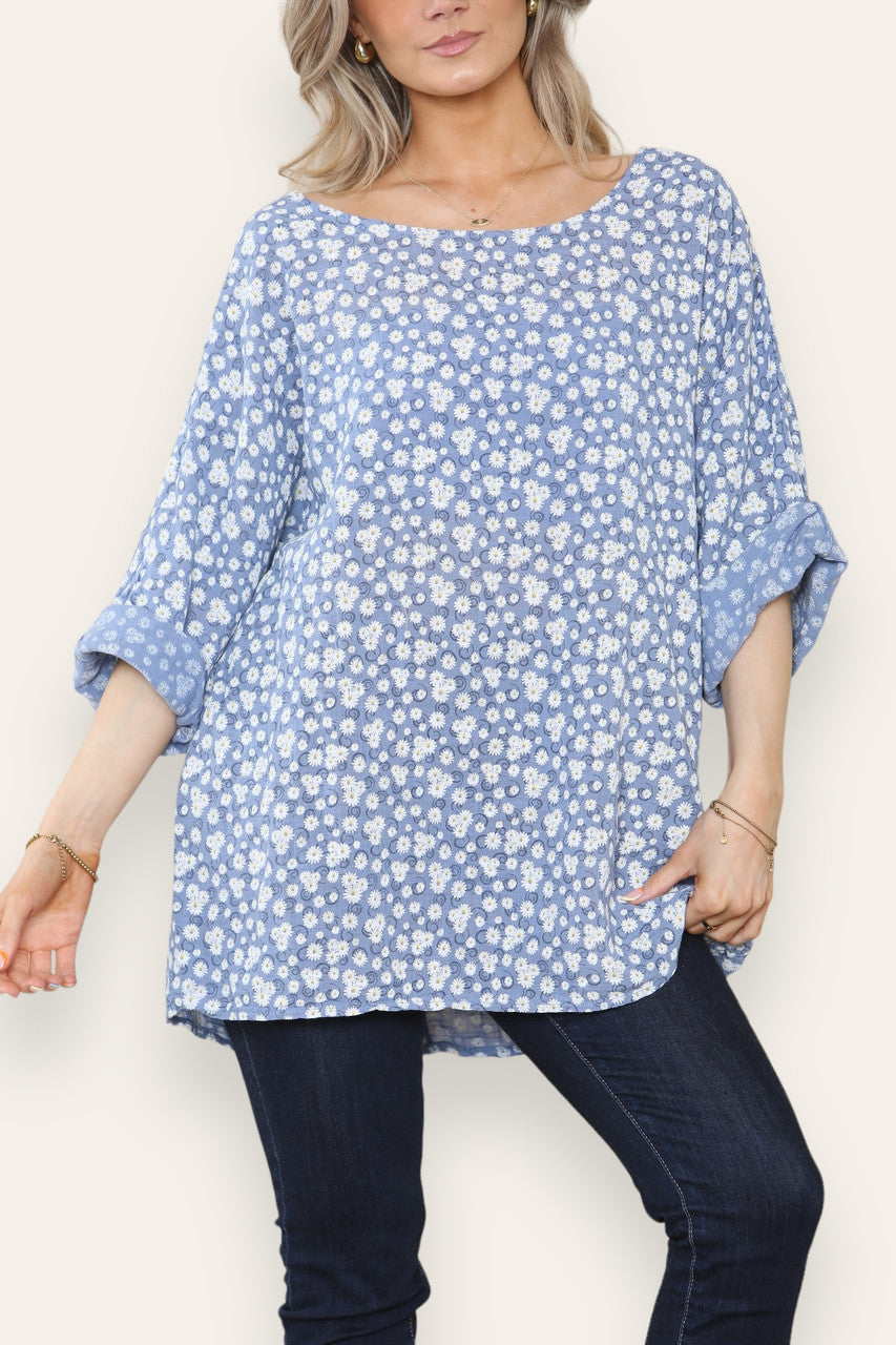 DITSY SWIRL BLOMMENPRINT TOP DENIM