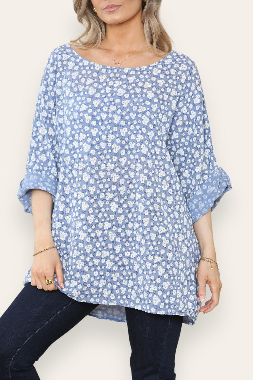 DITSY SWIRL BLOMMENPRINT TOP DENIM