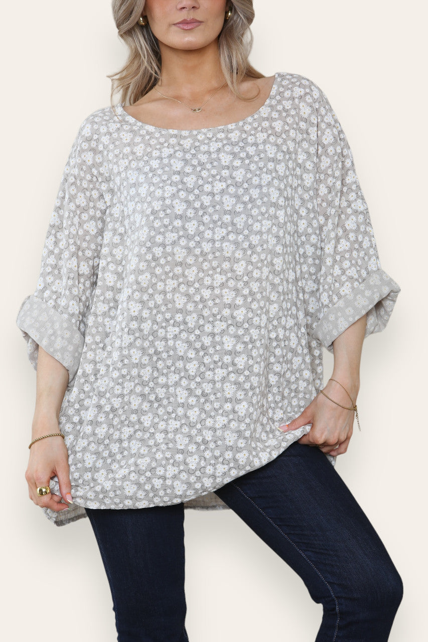 DITSY ZWIRREL BLOEMENPRINT TOP STEEN
