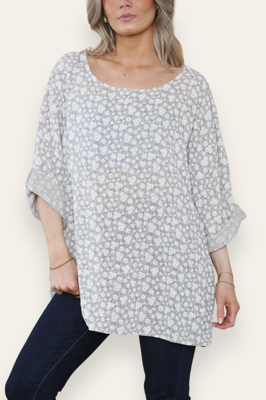 DITSY ZWIRREL BLOEMENPRINT TOP STEEN