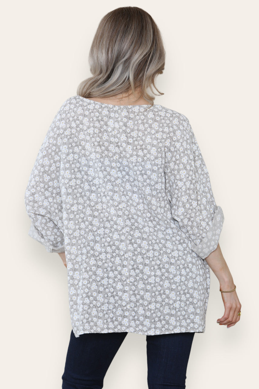 DITSY ZWIRREL BLOEMENPRINT TOP STEEN