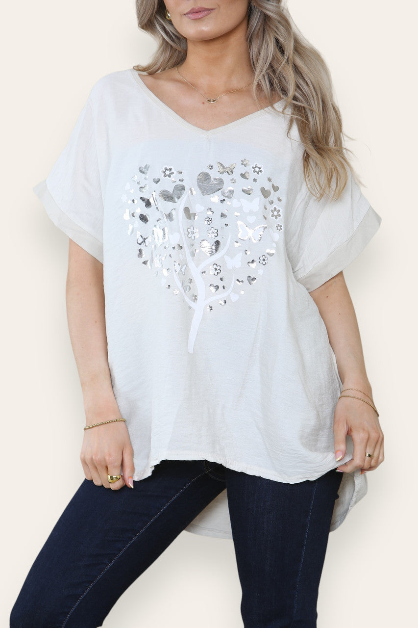 FOLIE VLINDER HART BOOM GRAFISCH TOP STEEN