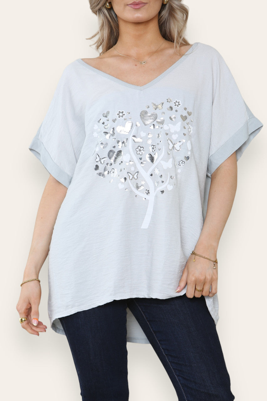 FOLIE VLINDER HART BOOM GRAFISCHE TOP ZILVER