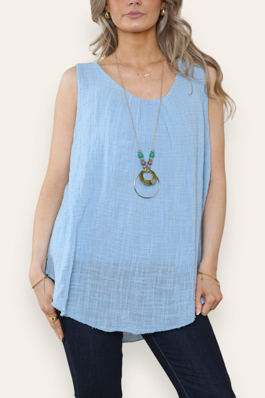 SLEEVELESS VEST TOP WITH NECKLACE LIGHT BLUE