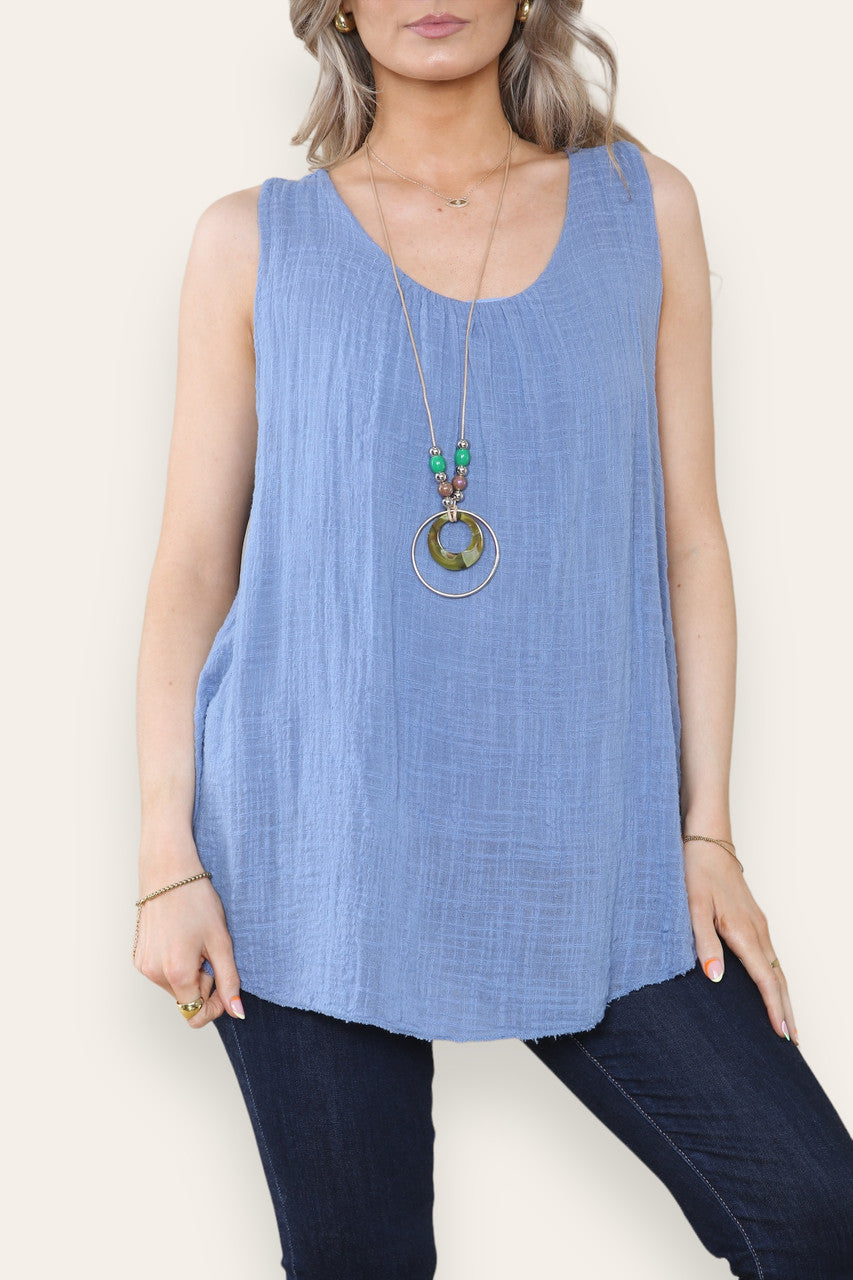 SLEEVELESS VEST TOP WITH NECKLACE DENIM