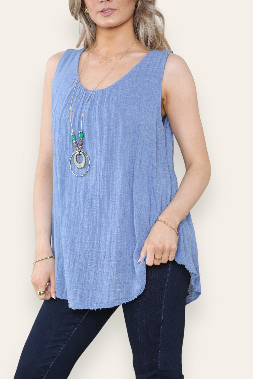 SLEEVELESS VEST TOP WITH NECKLACE DENIM