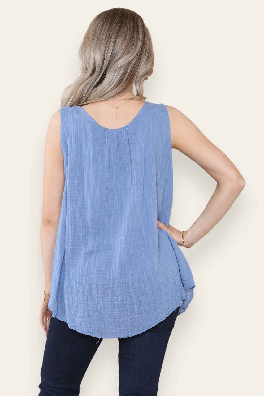 SLEEVELESS VEST TOP WITH NECKLACE DENIM