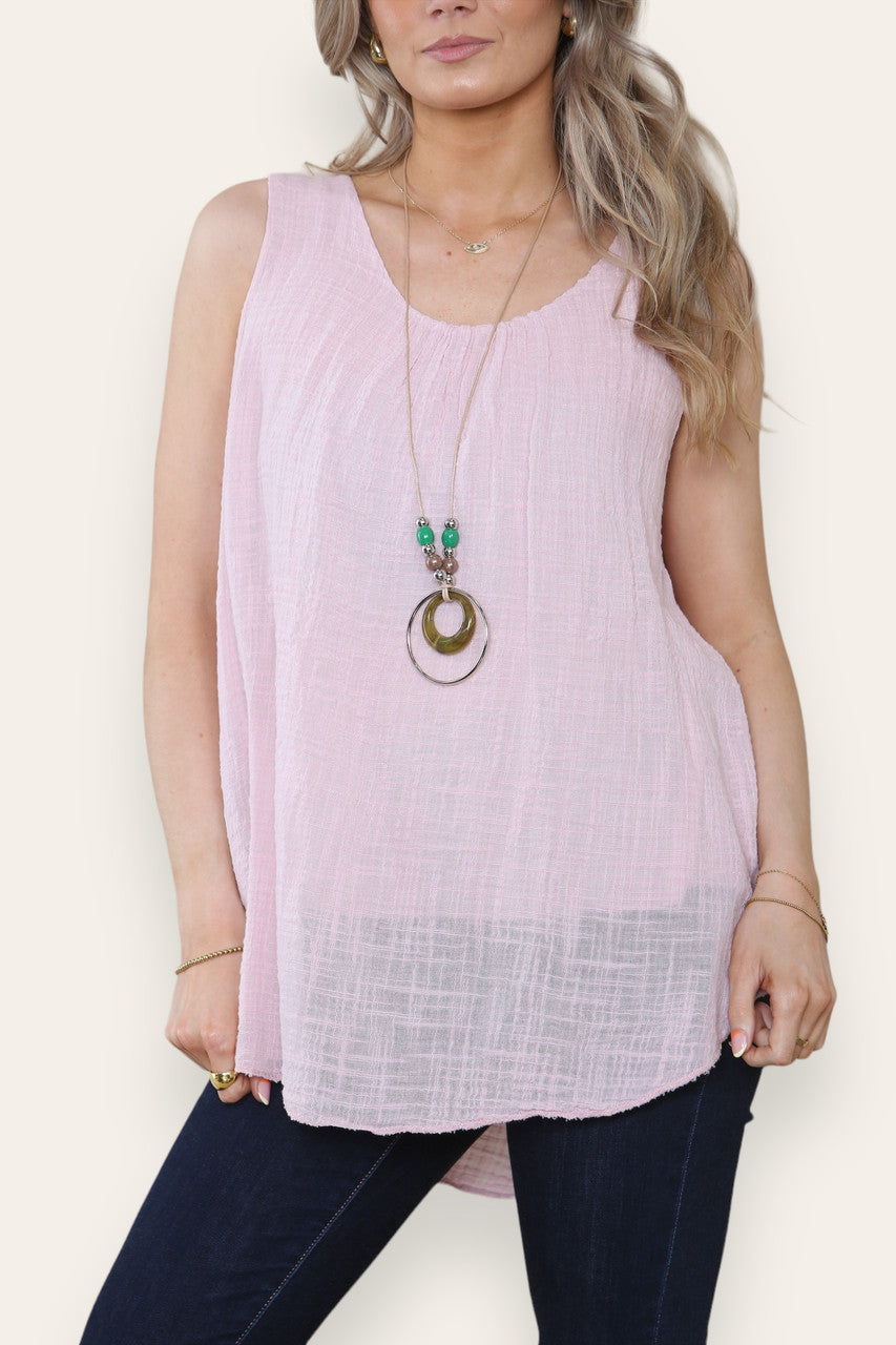 SLEEVELESS VEST TOP WITH NECKLACE DUSTY PINK