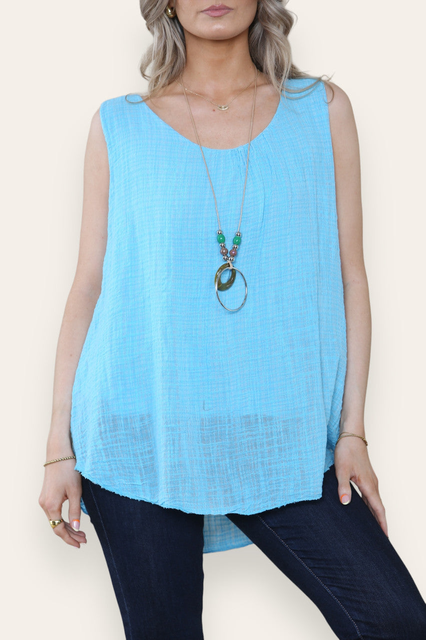 MOUWLOZE TOP MET KETTING TURKOOIS