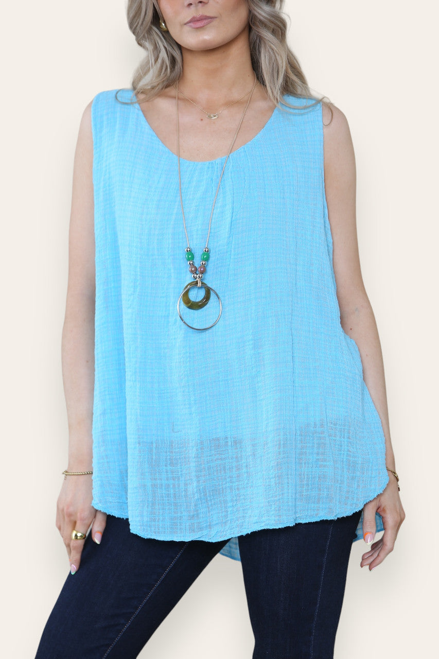 MOUWLOZE TOP MET KETTING TURKOOIS