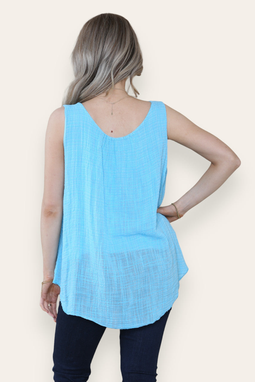 MOUWLOZE TOP MET KETTING TURKOOIS