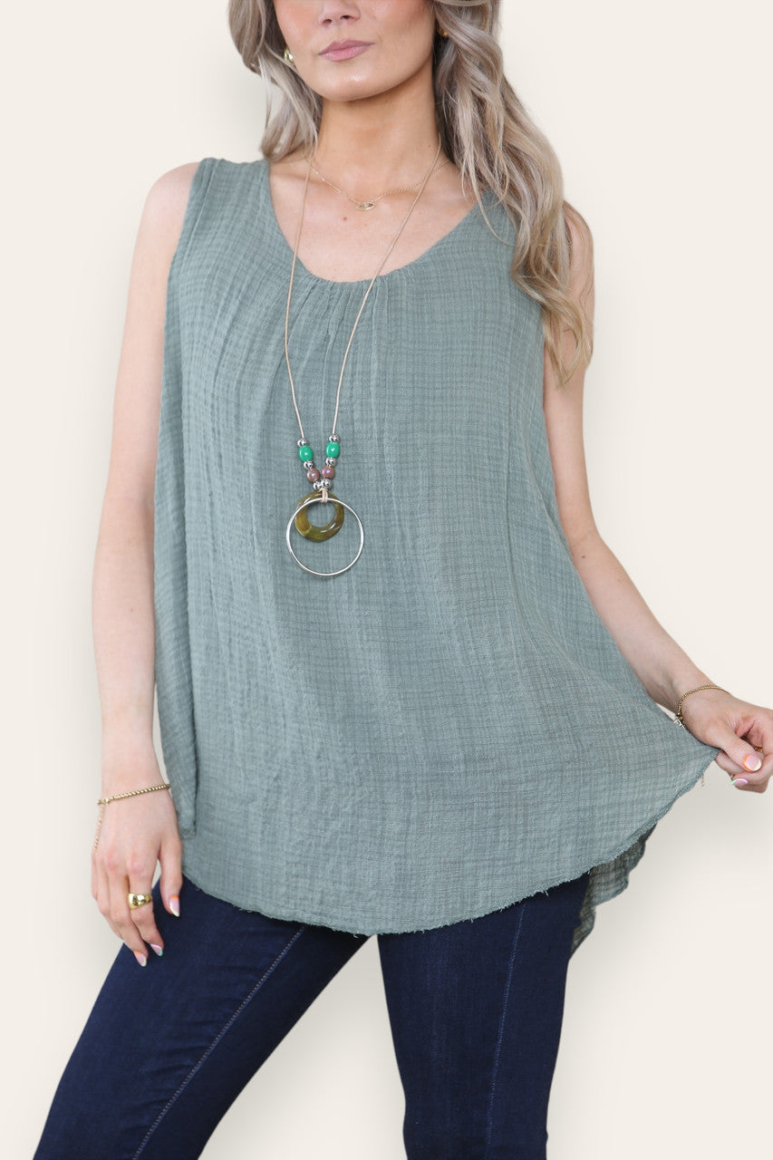 SLEEVELESS VEST TOP WITH NECKLACE KHAKI