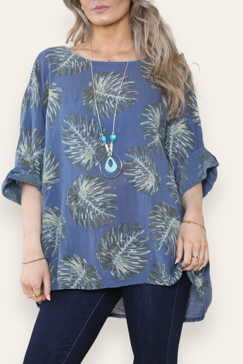 TOP MET PALMBADPRINT - DENIM