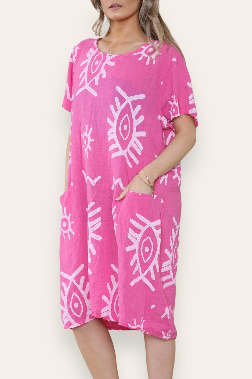 TRIBALE MIDI JURK MET PRINT IN CERISE