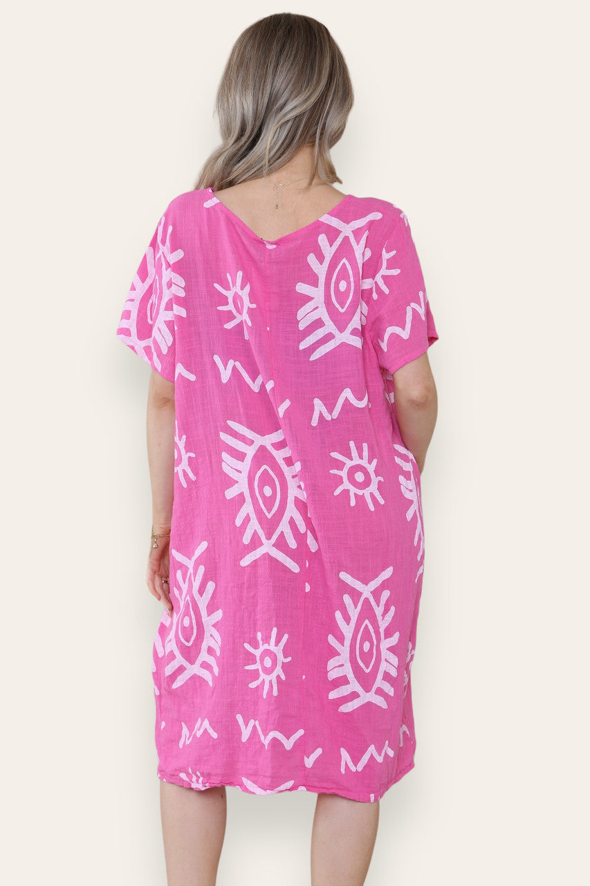 TRIBALE MIDI JURK MET PRINT IN CERISE