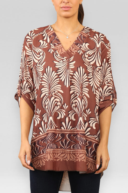 ART DECO PRINT BLOUSE TOP ROESTKLEURIG