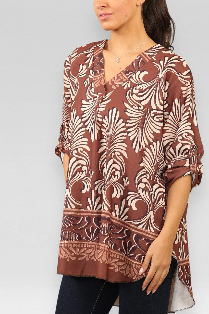 ART DECO PRINT BLOUSE TOP ROESTKLEURIG