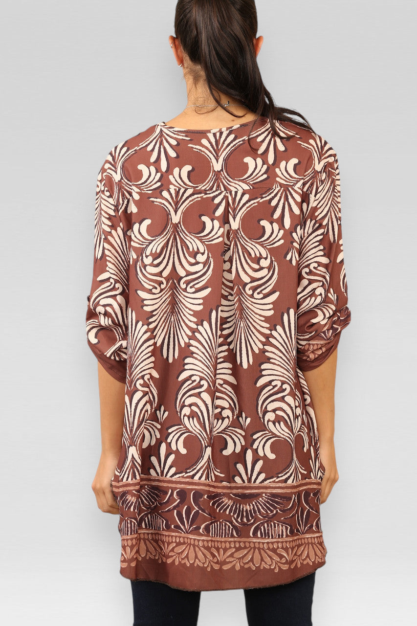 ART DECO PRINT BLOUSE TOP ROESTKLEURIG