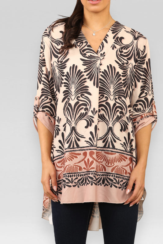 ART DECO PRINT BLOUSE TOP CRÈME