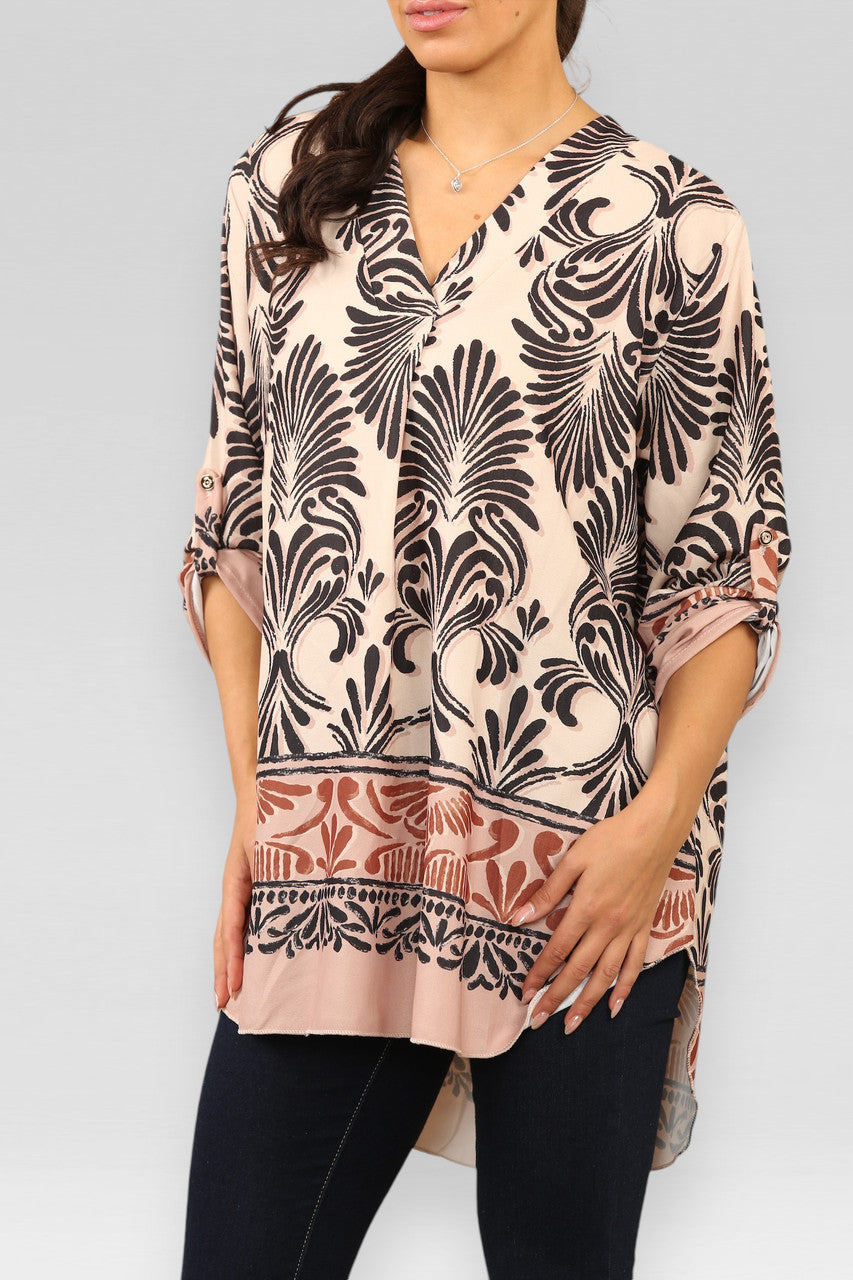 ART DECO PRINT BLOUSE TOP CRÈME