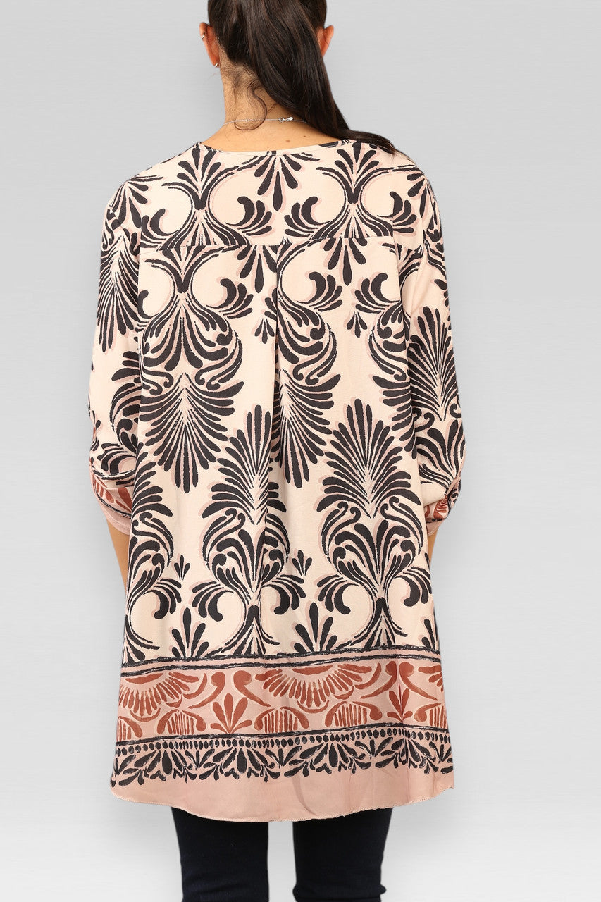 ART DECO PRINT BLOUSE TOP CRÈME