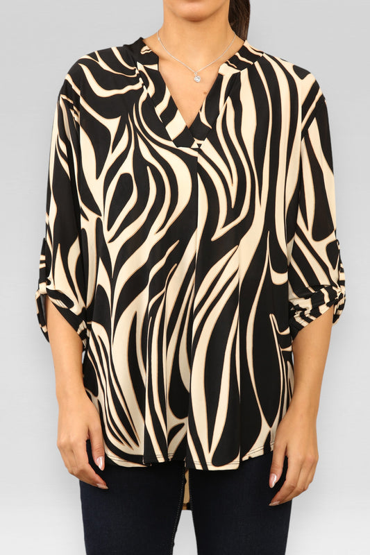 MARMERPRINT BLOUSE TOP MET V-HALS ZWART