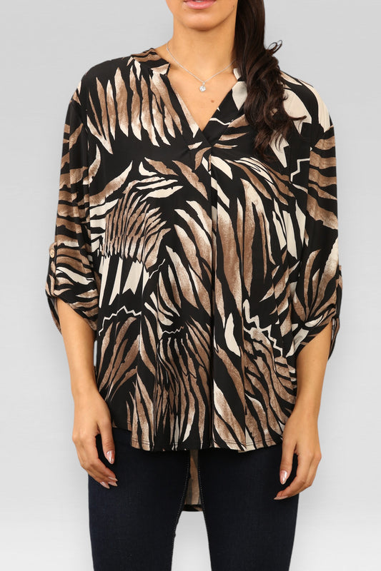 ABSTRACT PRINT V-HALS BLOUSE TOP ZWART