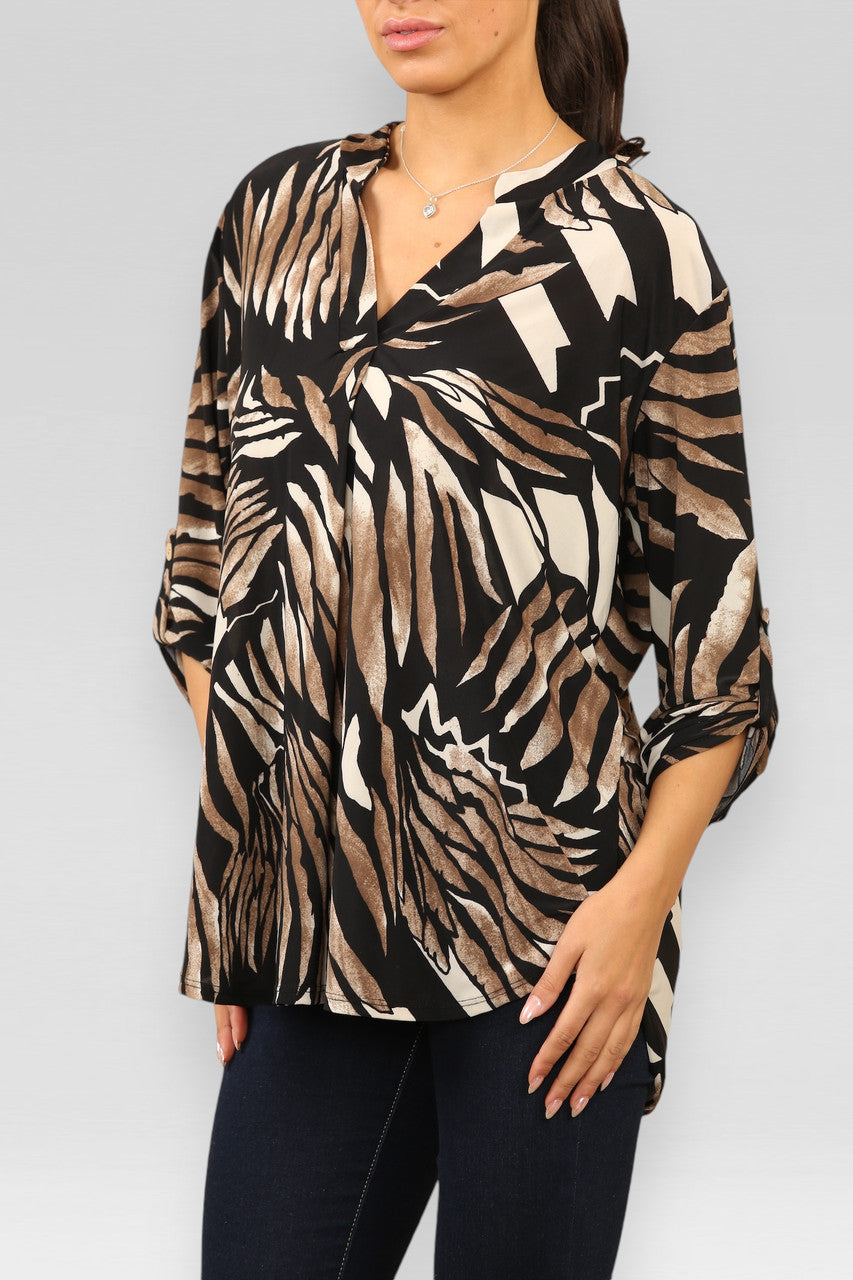 ABSTRACT PRINT V-HALS BLOUSE TOP ZWART