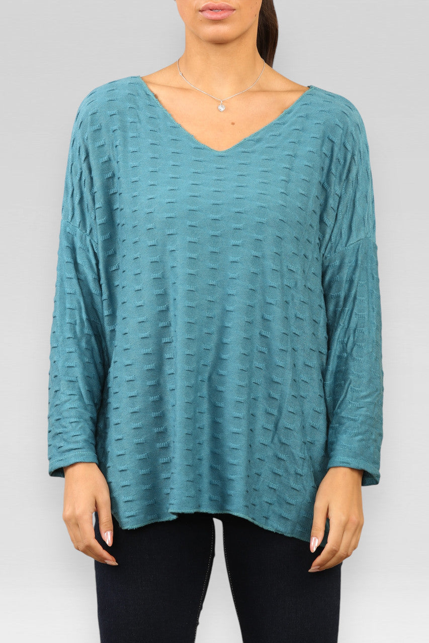 PRINT TOP MET RELIËF TEAL